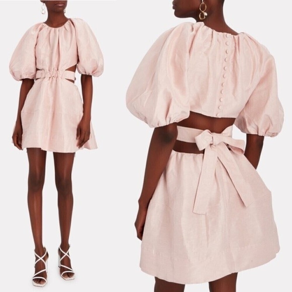 Aje Mini Dress Pink Psychedelia Cut Out Bow Detail Babydoll Dress